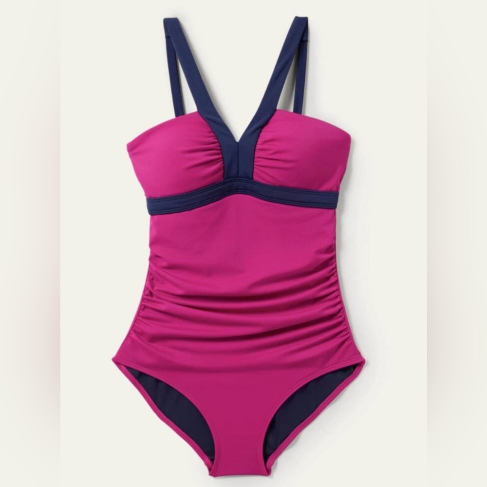 Boden Green One-Piece Swimsuit with Magenta Trim